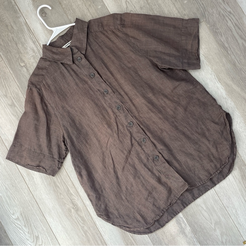 Country Road Shirt organic linen button up womens Brown (size 10) contemporary